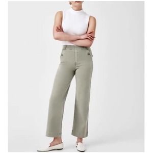 Spanx | Women's Green Pull On Twill Crop Wide Leg Pant Sz 1X Tall